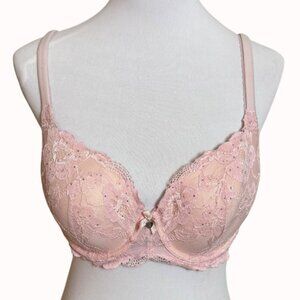 Victorias Secret Push Up Bra Body By Victoria 38D Pink Lace Rhinestone Underwire